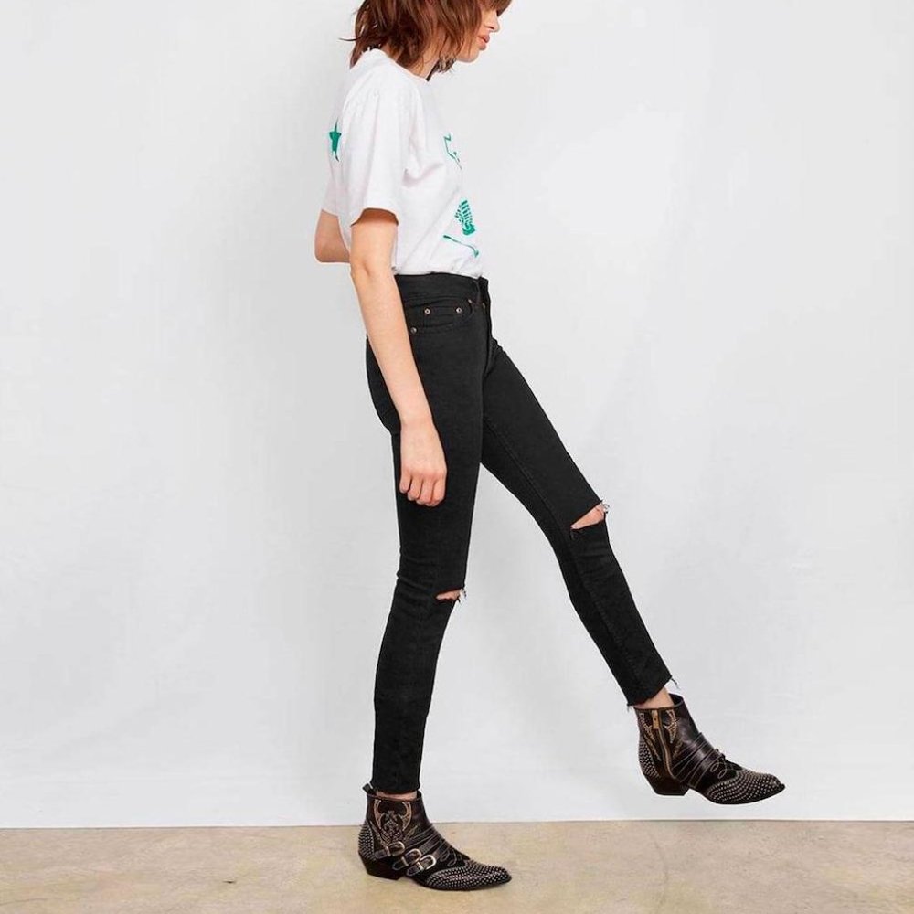 Anine Bing Brodie Distressed Mid-Rise Skinny Jeans
